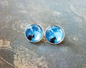 20% OFF -Blue moon wolf Halloween Cabochon Stud earrings,Earring Post,Gift Idea