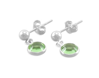 Little Girls Earrings, Sterling Silver, peridot, light green, birthday jewelry, small studs, tiny dangles, ball posts, young girl present