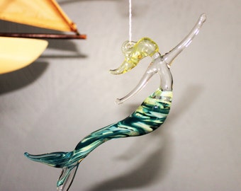 Mermaid ornament- Teal and lime green