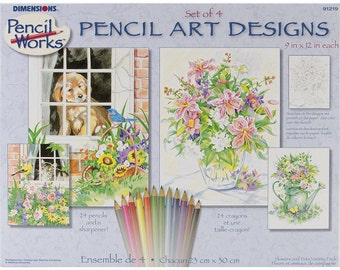 Pencil Color By Number Kit 9"X12" 4/Pkg- Floral Scenes