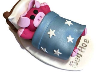 Pig Ornament, Pig Cake Topper, Birthday Cake, Anniversary Gift, Bed Hog, Polymer Clay, Pig Figurine, Pig Lovers Gift, Collectible Pig
