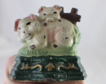 Vintage Cast Iron Pigs Doorstop Door Stop Wedge Home Decor Antique