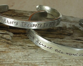 Handstamped Pewter Bracelet-Pewter Cuff Bracelet-Pewter Bangle Bracelet-Cancer Survivor Bracelet-Mom Daugher Bracelet