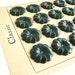 24 dark green flower buttons, vintage celluloid button on a button card, original from 1940s, 18 mm or 23 mm