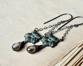 Dangle earrings, romantic glass brass and sterling silver earrings _ Mistress
