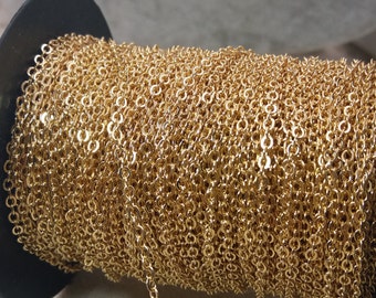 WholeSale-100 ft spool of 18 k gold Plated chain 2mm tiny flat soldered cable chain-F768