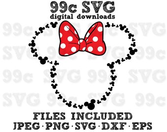 Minnie Mouse with Mickey Heads Outline SVG DXF Png Vector Cut File Cricut Design Silhouette Cameo Vinyl Decal Disney Heat Transfer Iron