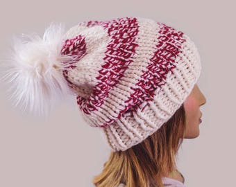 Knit Pom Beanie | READY TO SHIP | Slouchy Beanie | Womens Beanie