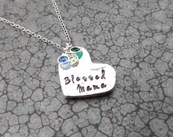 Personalized Mother's Day Gift Pewter Mother's Necklace Personalized Mother's Jewelry Blessed Mama