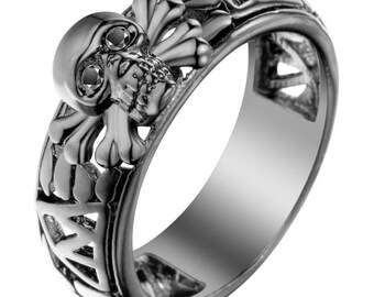A superb novelty stainless steel skull ring