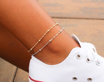 Satellite Chain Anklet / Dainty Gold Anklet / Silver Anklet / Gift Idea / Birthday Idea / Gold Silver Bead Anklet / Gold Chain Anklet