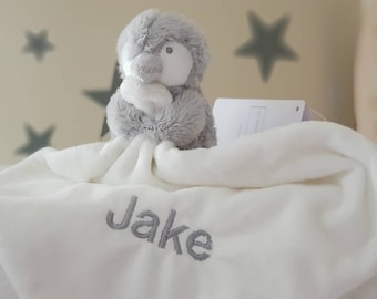 Personalised Snowy Penguin Comforter Grey / Baby blankets / Baby shower gift / First Baby toys / Personalised Blanket