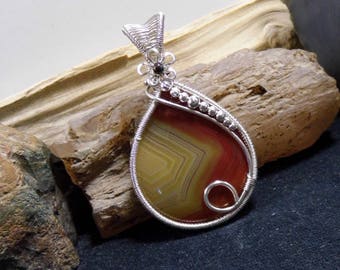 Rare Agate Creek Agate Wire Wrapped Stone Antique Silver Pendant