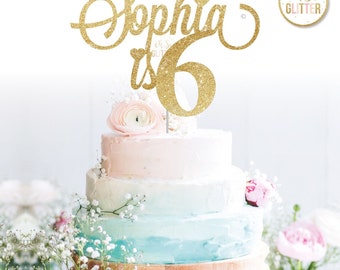 Customised cake topper, Birthday, Gold cake topper, glitter cake topper, custom, personalised, birthday, one two three four five six 6 6th