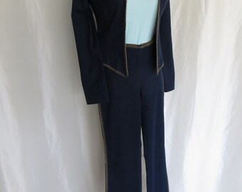 Vintage 90s womens pants suit, cotton spandex denim, bell bottom pants, western style, new old stock, Equestrian, sise S M