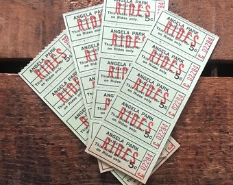 Vintage Tickets - 4 Strips, 20 Tickets - Vintage Angela Park Tickets, Junk Journal Tickets, Altered Art Scrapbooking, Vintage Paper Ephemera