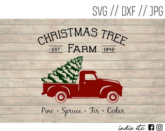 Christmas Tree Farm with Red Truck and Tree Digital Art File (svg, dxf, jpeg)