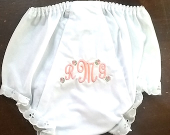 Monogram and Rosettes Bloomers / Personalized Baby Bloomers / Monogrammed Baby Bloomers / Embroidered Bloomers for Baby Girl