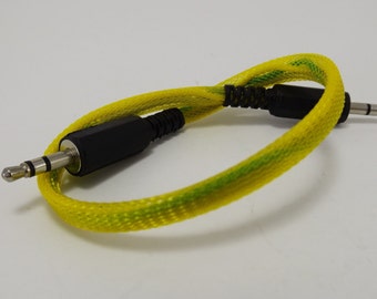 Audio cable Tough High Quality AUX Cable 3 ft or 8 inch shorty 3.5mm to 3.5mm Headphone Jack Yellow PET cable sleeving Made in USA