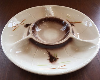 Vintage Lane & Co California Pottery Veggie or Chip and Dip Platter, Made in USA