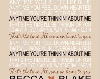 Custom Song Lyric Art, Wedding song, Anniversary print, Engagement song, Valentine gift, Personalized print