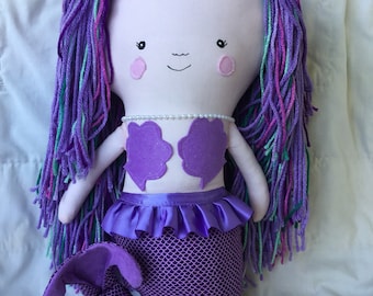 Large Stuffed Mermaid Doll, Mermaid Plush, Mermaid Gift, Mermaid Birthday, Purple Mermaid, Girls Toys, Mermaid Toy