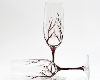 Cherry blossom toasting flute -- hand painted champagne flute