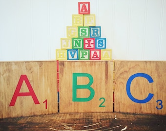 ABC Nursery decor, Large Scrabble wall art, Kids playroom accent, Alphabet tiles, Baby gift, Primary colors, Classroom decor, Teacher gift