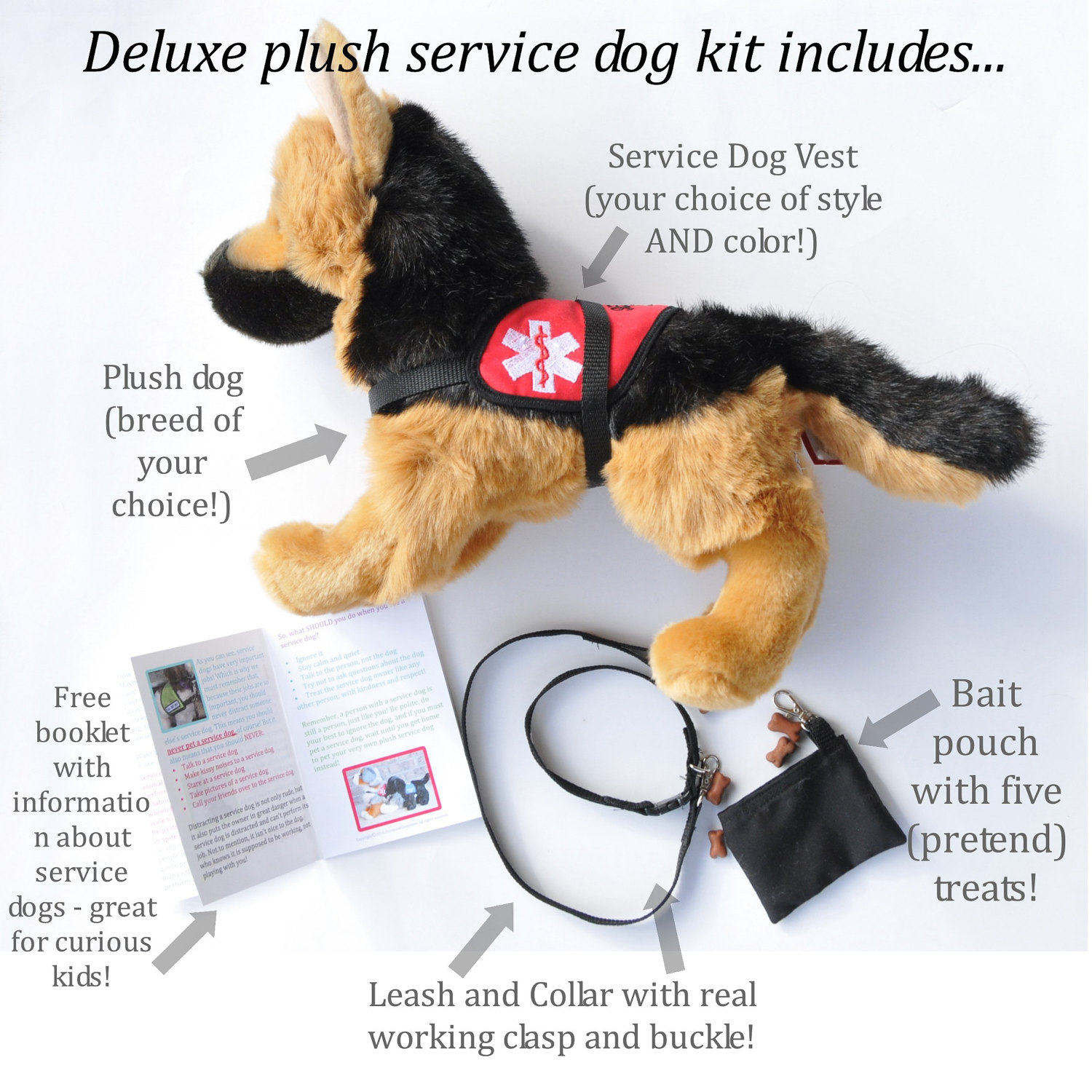 Deluxe Plush Service Dog Set Stuffed Service Animal in YOUR