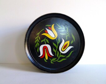Vintage Pennsylvania Dutch Tulip Style Metal Tin by Guildcraft