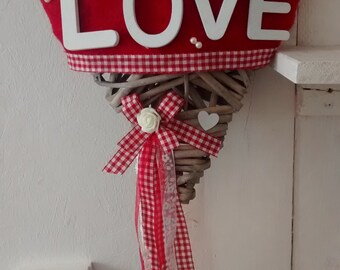 Door wreath Willow Heart Türdeko Türschmuck wedding Love lettering Shabby Chic