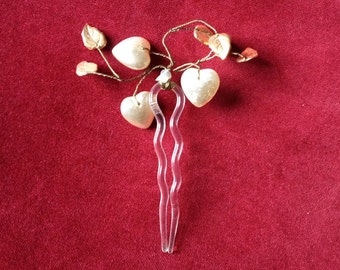 Vintage mother of pearl heart and wire work leaves hair pin