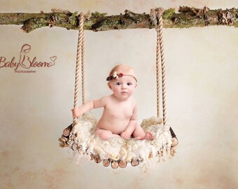 Digital Background - Digital Backdrop - Digital Prop - Newborn - Baby - Sitter - Photography Prop - Woodland Swing with Plain Backdrop