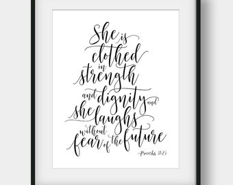 60% OFF She Is Clothed In Strength And Dignity Print, Proverbs 31:25, Scripture Print, Bible Verse Print, Christian Printable Art, Nursery