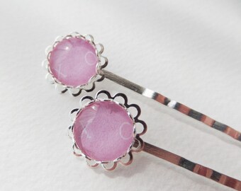 Two XO Silver Bobby Pins - Hair grips - Kirby Grips - Hair Accessories - Pink Hair grips - XO hair pins - Big hair pins