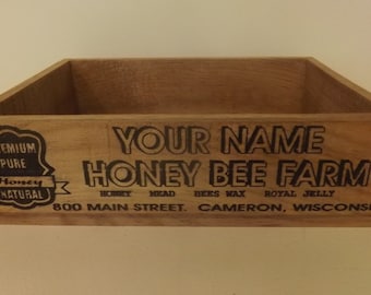 Honey Bee Farm Crate. Personalized. Vintage Style. Aged Wood