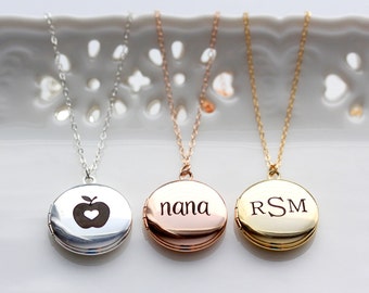 Engraved Locket Necklace - MEDIUM SIZE Personalized Engraved Locket Necklace, Personalized Gift, Custom Locket Necklace Engraved Locket Gift