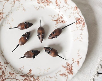 Miniature Wooden Mice - 6 Tiny Mouse Craft Figurines