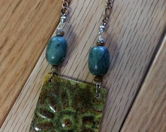Copper Patina flower Pendant Necklace ~ Artisan