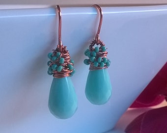 turquoise and copper dangle earrings