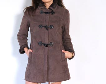 Faux suede coat, vegan lammy coat, duffle coat