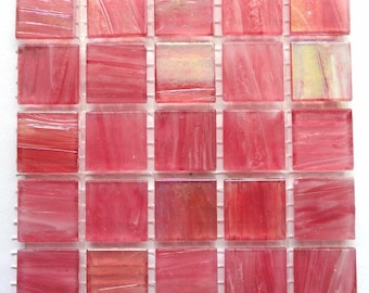 20mm (3/4") Dark Rose Pink Translucent Marbled BEVELED Glass Mosaic Tiles//Mosaic//Mosaic Supplies