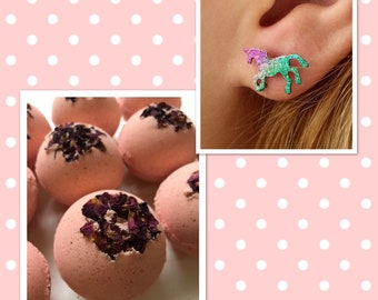 Unicorn Bath Bomb | Bath Bomb with Ring | Bath Bomb Surprise | Birthday Bath Bomb | Unicorn Earring | Surprise Bath Bomb | Jewelry Bath Bomb