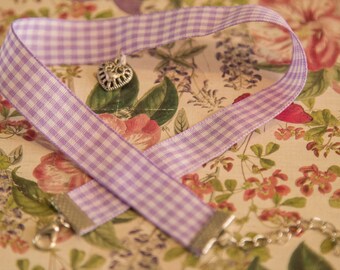 Purple Gingham love heart pendant choker/collar