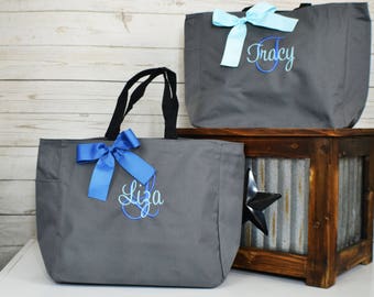 Bridesmaid Gift, Monogrammed Tote Bags, Set of 1,2,3,4,5,6,7,8,9 Personalized Bridesmaids Bags, Wedding Tote Bag, Maid Of Honor Gift