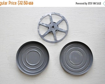 ON SALE Vintage Gray Film Reel and Canister