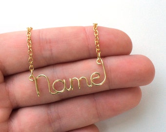 Personalized Wire Name Necklace or Word Necklace Custom Gold Silver