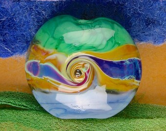 Handmade Lampwork Bead "Lakeside Twists" SRA Glass Textural Focal Bead ~ OOAK Unique ~ Meadow Shades