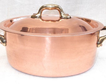 Superb Oval Copper VILLEDIEU FRANCE Casserole Faitout Cooking Pot. Cassoulet French Quality Pan. Tin lined, Stock Pot, Good Quality (8472