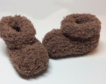 Ultra Soft Hand Knit Baby Booties - Brown